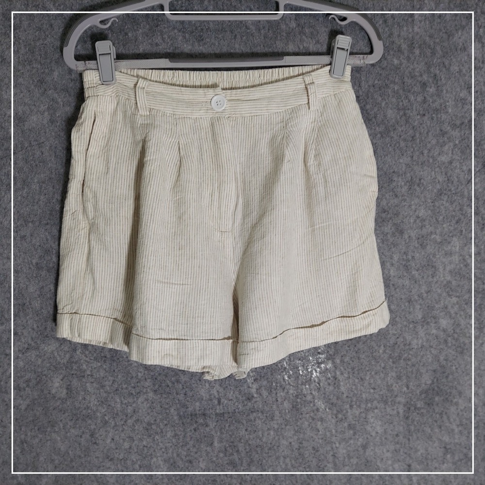 Olivaceous Womens M Linen Shorts Stripe Casual Summer Travel Lightweight Comfort
